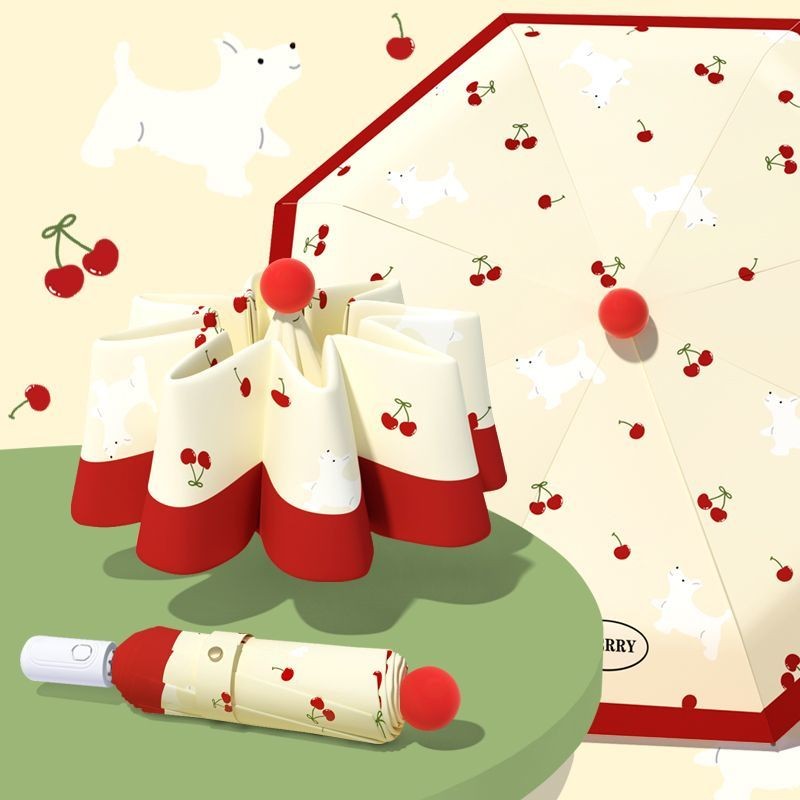 [Aria] Nhà thiết kế mới ins Style Cherry Sunscreen Umbrella Nữ sinh mưa hoặc mưa Công dụng kép