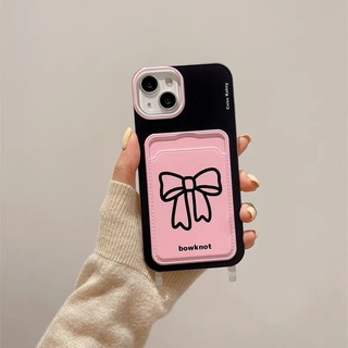 Ốp Lưng Tương Thích Cho IPhone 15 11 13 16 12 14 Pro Max XR 7Plus 11 8 7 16 6s Plus XS X Max SE 2022 Sáng Tạo Đáng Yêu Thắt Nơ Màu Hồng Sang Trọng Dây Ví Khe Cắm Thẻ Bìa Mềm