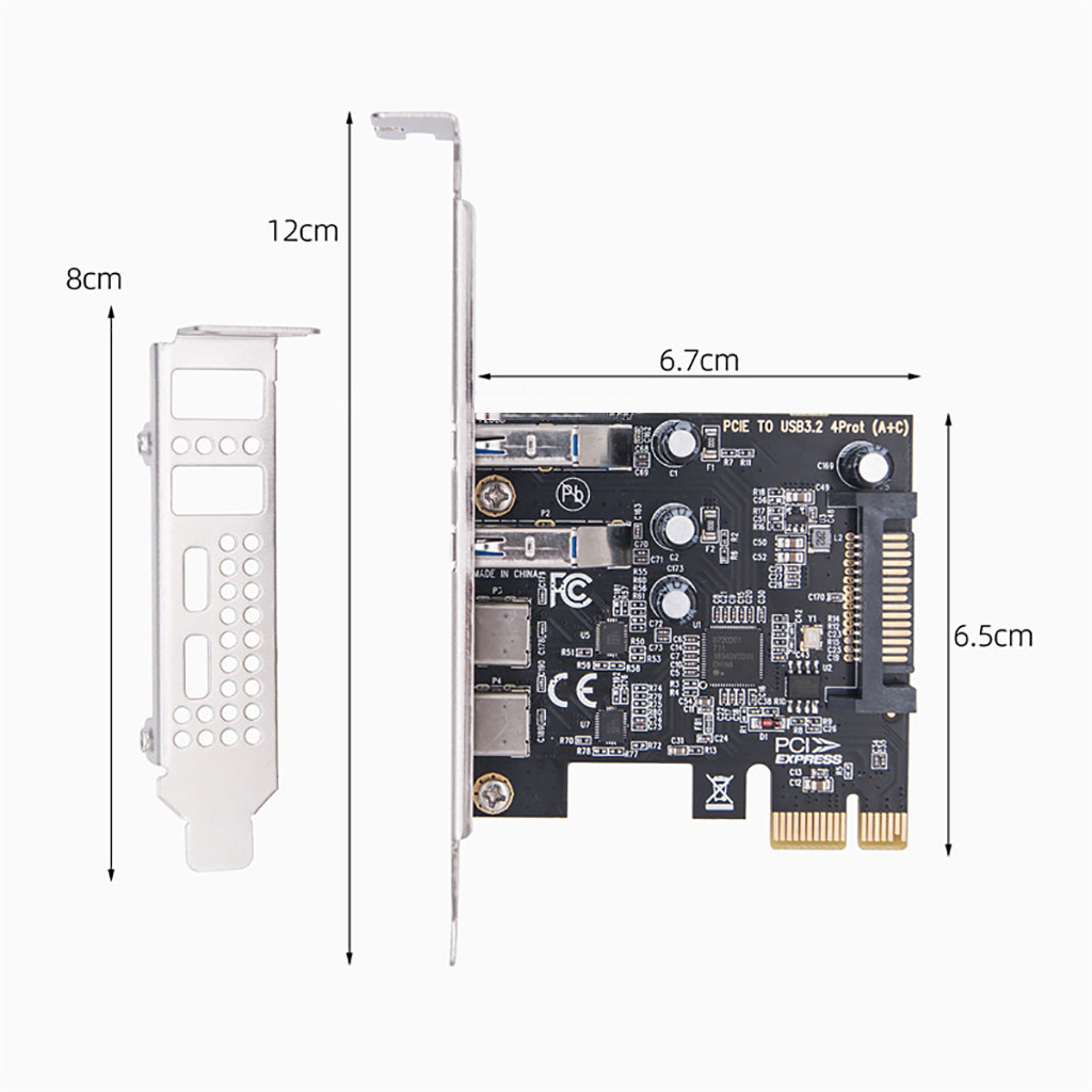 Jmt PCI-E 1X Đến 4 Cổng USB3.2 Gen1 Thẻ Mở Rộng Tốc Độ Cao 5Gbps Với Cổng Nguồn SATA 15Pin Cho Máy Tính Để Bàn