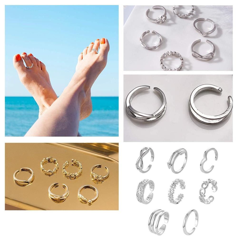Học Nhẫn Ngón Chân Hợp Kim Phụ Kiện Thời Trang Có Thể Điều Chỉnh Thiết Kế Mở Nhẫn Cho Nữ I6