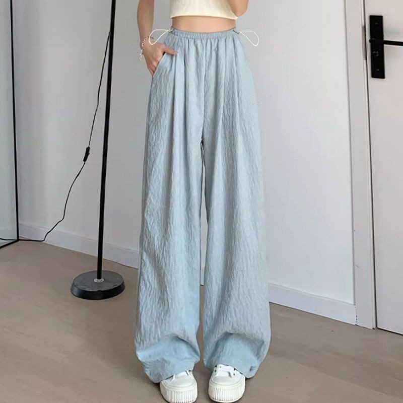 Quần bà bầu 2025 Xuân Hè Sản phẩm mới Ice Silk Quần ống rộng co giãn