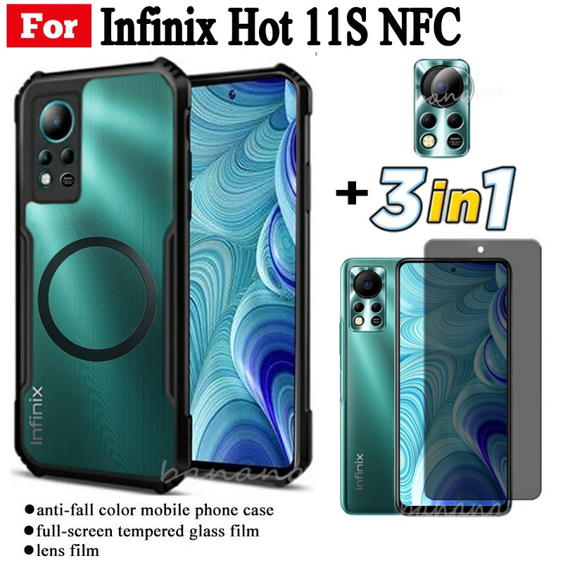 Ốp điện thoại chống sốc 3 trong 1 Infinix Hot 11s NFC có nhãn dán sạc không dây từ tính cho Infinix Hot 11s 10s Bảo vệ toàn diện Kính cường lực bảo vệ màn hình và phim ống kính