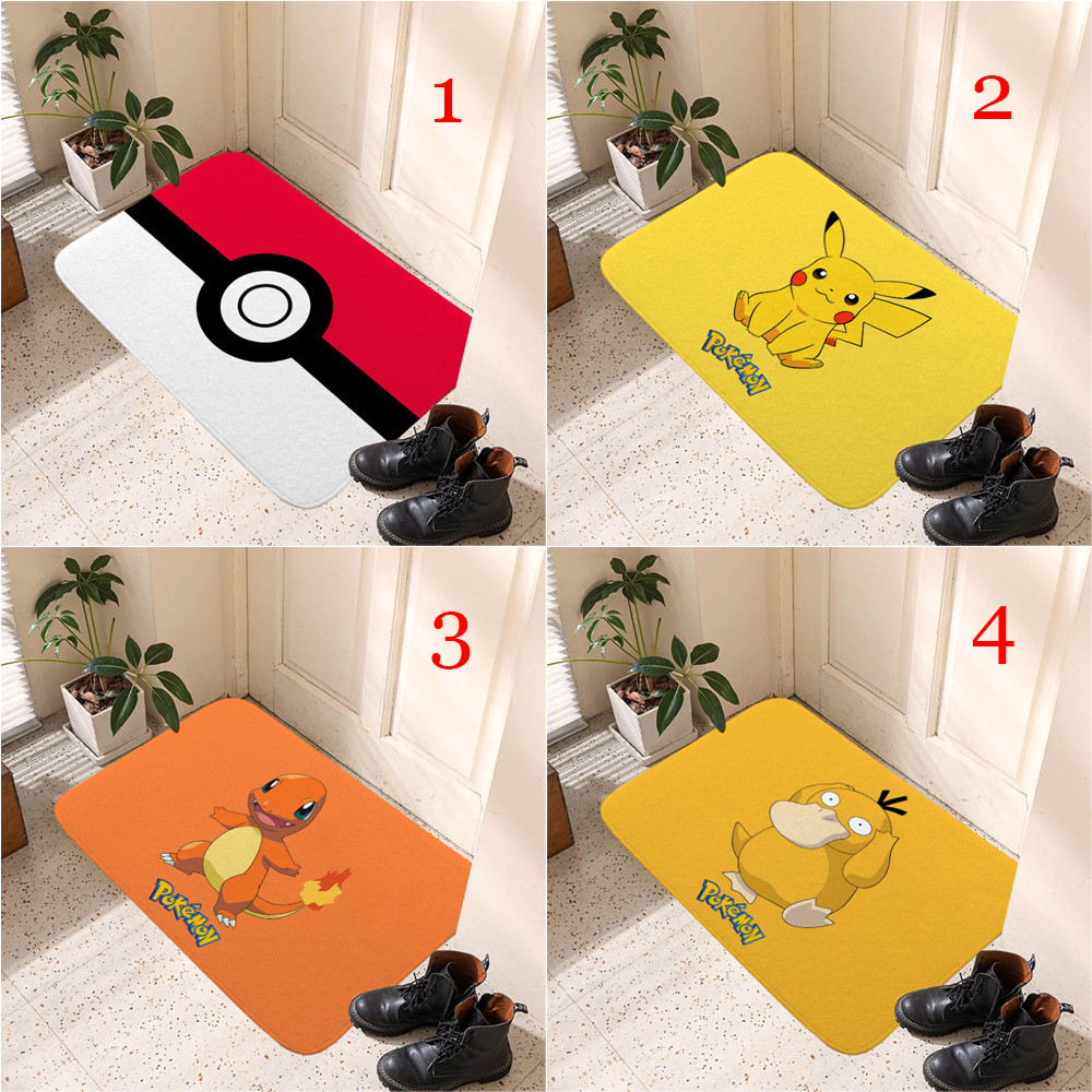 Thảm lót cửa chùi chân Chống Trượt In Hình Pokemon Pikachu Kích Thước 60x40cm