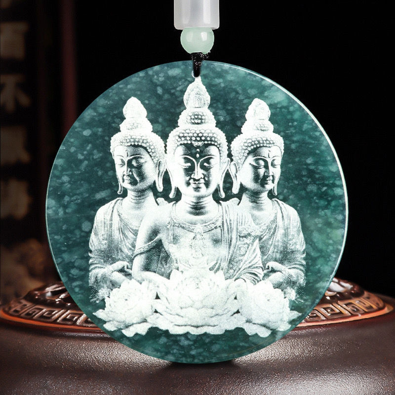 Ngọc Tự Nhiên Xanh Nước Bóng Khắc Tượng Phật Quan Âm Phật Đá Ngọc Mặt Dây Chuyền Nam Nữ Mặt Dây Chuyền