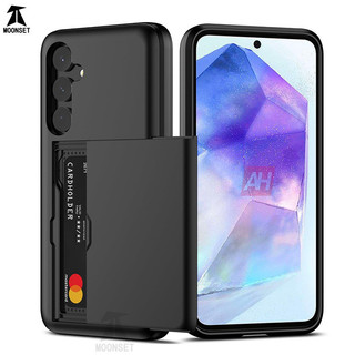 Dành Cho Samsung Galaxy A55 Ốp Lưng Ví Đựng Thẻ ID Khe Cắm Cửa Trượt Ẩn Túi Chống Trầy Xước Hai Lớp Bảo Vệ Vỏ Cứng TPU Ốp Lưng