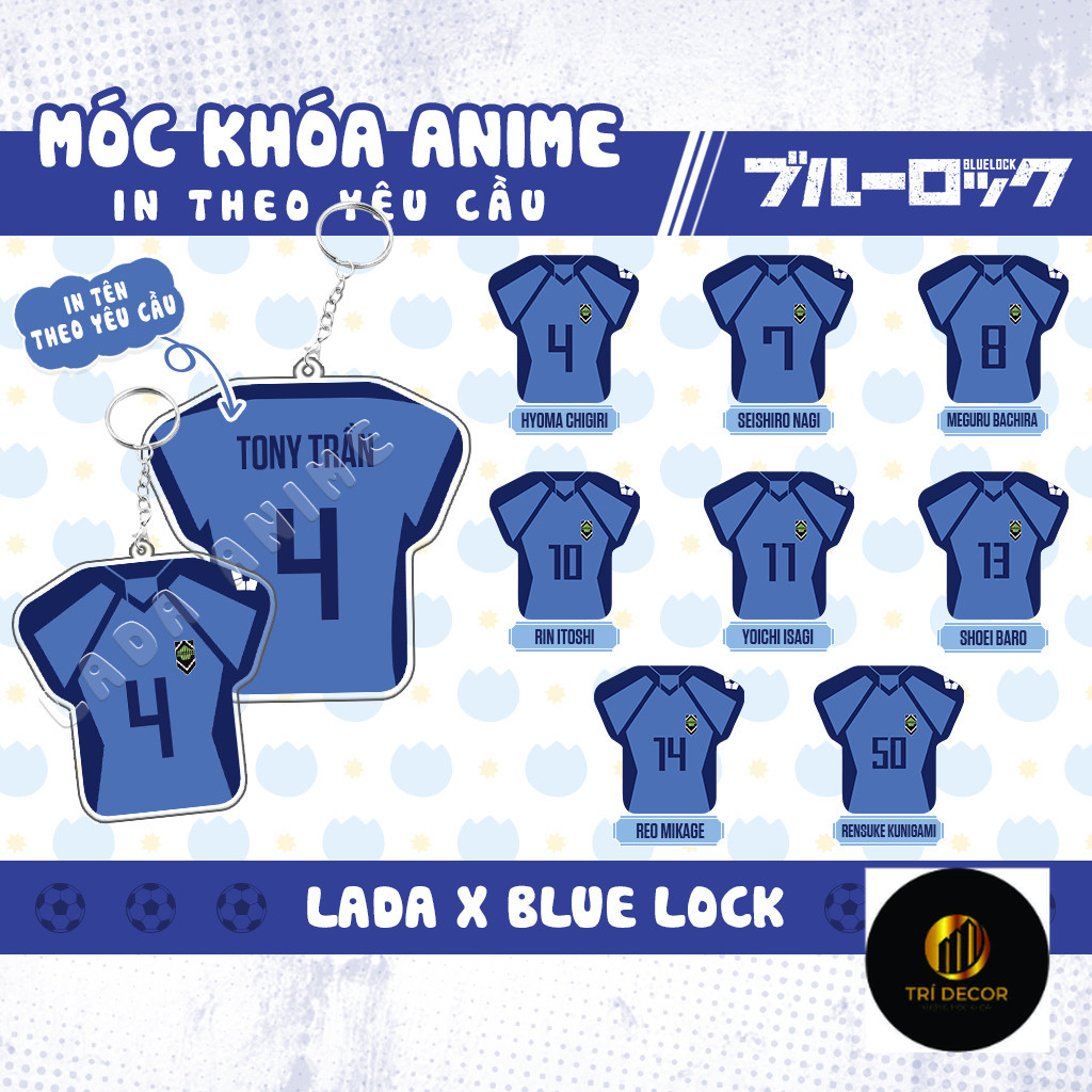 Móc Khóa Acrylic Anime Bóng Đá BLUELOCK Thay Tên Trên Áo Theo Yêu Cầu, Móc Khóa Mica BLUE LOCK In 2 Mặt Lada Anime