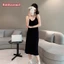 Phụ Nữ Đệm Ngực Treo Bộ Đồ Ngủ Đồng Bằng Cổ Chữ v Không Tay Váy Ngủ Mùa Hè Mùa Xuân Nữ Chiều Dài
