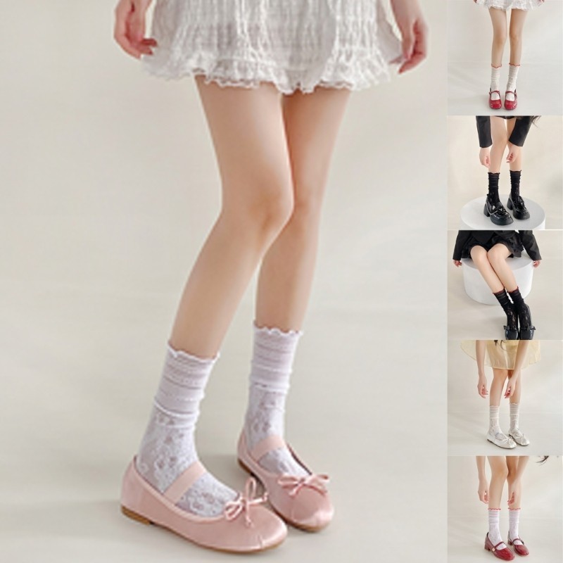 YIOI Nữ Ren Mắt Cá Chân Tất Ruffle Frilly Lưới Tất Đầm Tất Ngọt Ngào Thuyền Tất