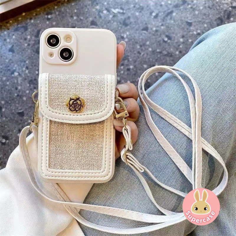 Ốp Lưng Đựng Thẻ LuxurU Camellia Cho Samsung Galaxy S24 S23 S22 S21 S20 Ultra Plus FE S10 S9 S8 Plus S10e Vỏ Thẻ Ví Mềm Có Dây Buộc Vỏ Điện Thoại