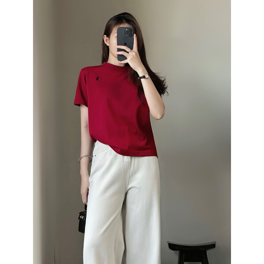 Áo Thun Nữ Cổ Tròn Thêu Hình Ngựa, Áo Phông Ngắn Tay Dáng Vừa Cotton Co Giãn nhiều màu basic- AT05