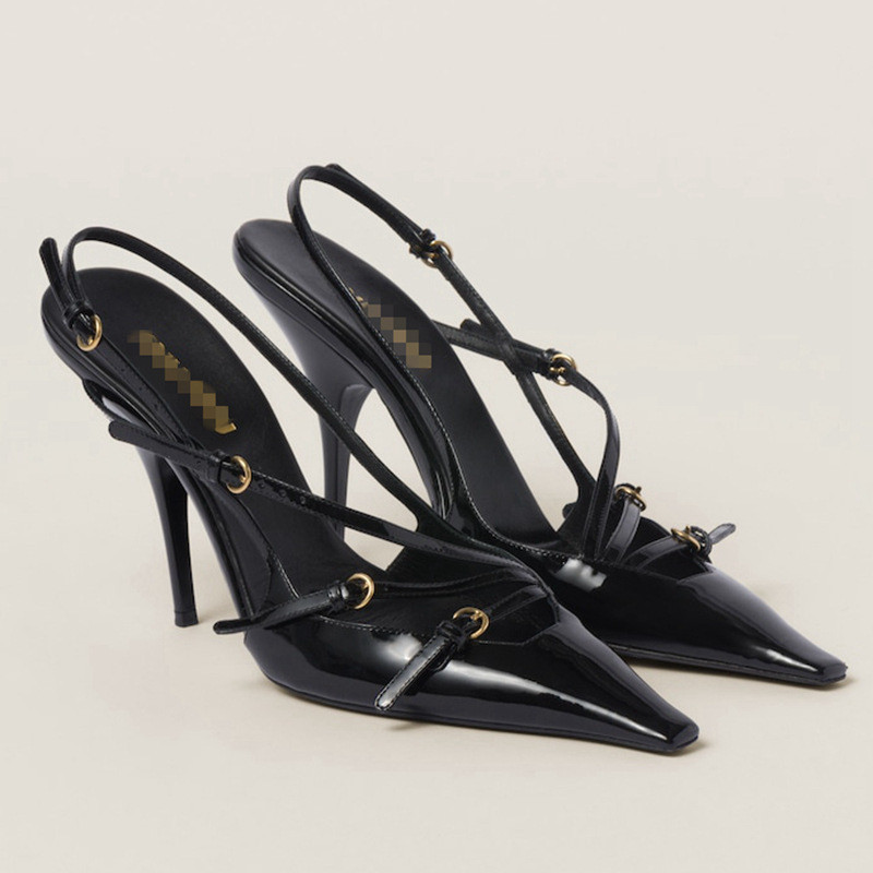 Rượu Sandal Đỏ Châu Âu Mỹ 34-40 Mũi Nhọn Kích Thước Thời Trang Giày Cao Gót Đeo Chéo Tính Khí Gợi Cảm