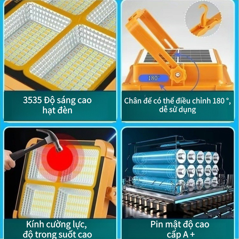 Đèn LED Năng Lượng Mặt Trời Đa Năng - Đèn Pin Sạc Dự Phòng, Điều Sáng, Chống Nước, Có Móc Treo