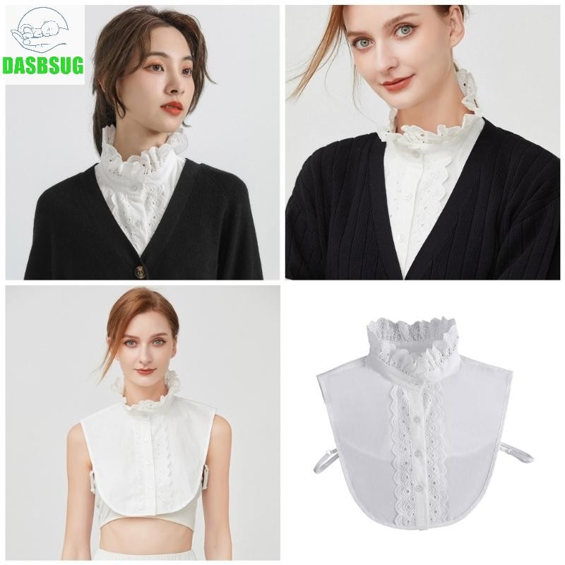 Dasbsug Áo Sơ Mi Trắng Thời Trang Nữ Thanh Lịch Xù Ren Nửa Áo Cổ Giả Crop Top