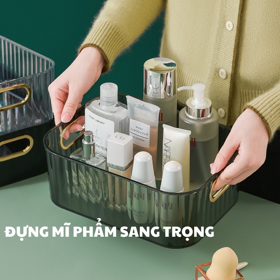Khay Đựng Đồ TRong Suôt, Khay Mĩ Phẩm Có Quai Nhiều Màu Sang Trọng Q061