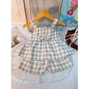 bộ đũi 2 dây cho bé sơ sinh chất liệu đũi lụa lạnh hàn quốc mẫu sọc caro 6-13kg