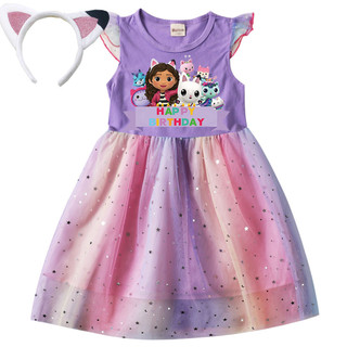 Váy bé gái mùa hè Gabby 's Dollhouse Mũ nón miễn phí 9037
