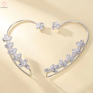 Kẹp tai hình lá Zircon mới không cần móc tai cho nữ lấp lánh Zircon Ear Cuff Clip Bông tai Trang sức cưới Mới