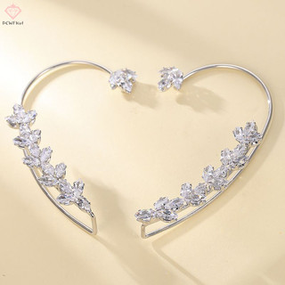 [Pcwkkef] Kẹp tai hình lá Zircon mới không cần móc tai cho nữ lấp lánh Zircon Ear Cuff Clip Bông tai Trang sức cưới Mới