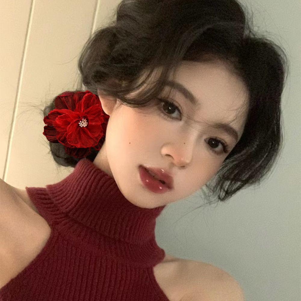 Kẹp Tóc Hoa Lưới - Kẹp Tóc Camellia Lớn Cho Bé Gái - Kẹp Đuôi Ngựa Bên Dễ Thương - Thời Trang Hàn Quốc Ngọt Ngào Thanh Lịch - Phụ Kiện Tóc Phổ Biến - Kỳ Nghỉ Bên Bờ Biển Nổ Barrettes
