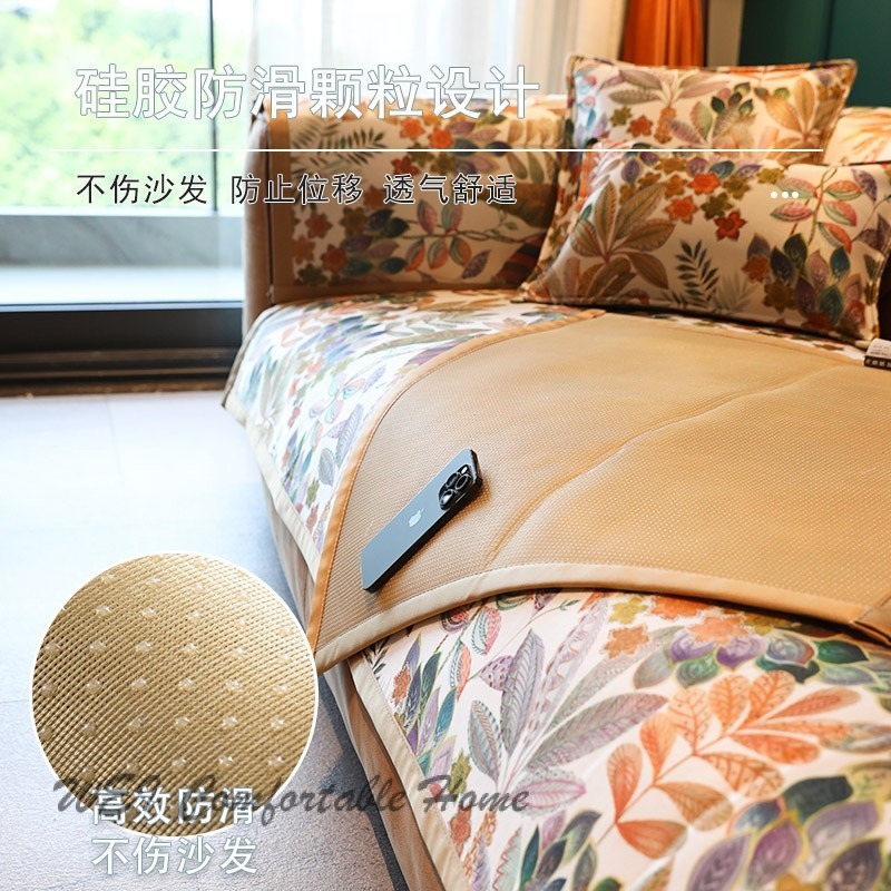 Sofa Đệm Mùa Hè Mát Thảm Ice Silk Phong Cách Mùa Hè Da Chống Trơn Trượt Sofa Đệm Bốn Mùa Đa Năng Full Cover Khăn Sau