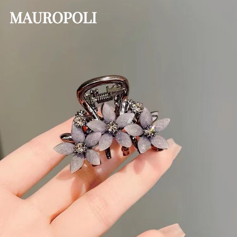 Mauropoli Kẹp tóc nữ hoa thủy tinh đính đá cao cấp, kẹp nhỏ tinh tế kiểu cá mập, nửa đầu, thu đông
