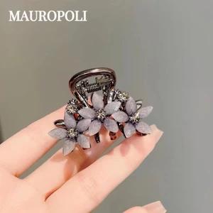 Mauropoli Kẹp tóc nữ hoa thủy tinh đính đá cao cấp, kẹp nhỏ tinh tế kiểu cá mập, nửa đầu, thu đông