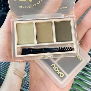 [NO VO] Bột Tán Chân Mày 3 Ô Kèm Cọ Vẽ Trang Điểm Khuôn Mặt