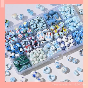 Hạt gốm dòng xanh, hạt trái tim vỏ sò dễ thương Nhật Bản, phụ kiện trang sức handmade DIY, vật liệu hạt tròn cho vòng tay