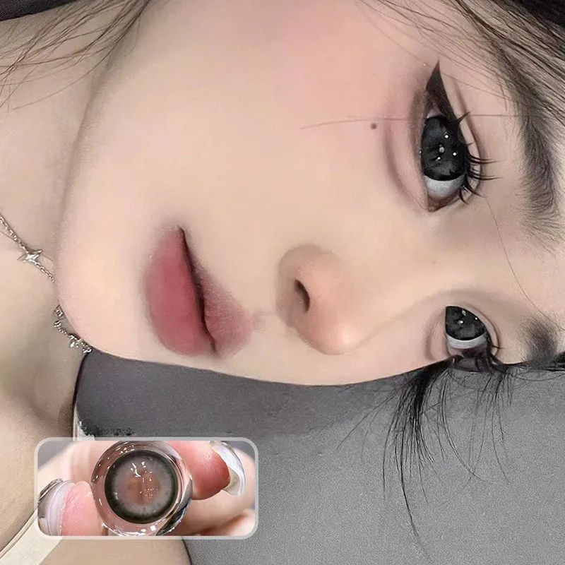 Set 2 Kính Áp Tròng Màu Đen contact lenses 0 ~ -8.00 black len 14.2mm lens cận lens nâu bean black 30