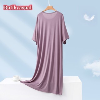 Phụ Nữ bit cotton Váy Ngủ Mùa Hè 2025 Mới Thoải Mái In plus size Đầm Tay Ngắn Rời Vừa Dài Bộ Đồ Ngủ