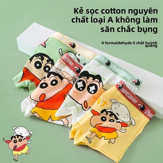 Quần Lót Cotton Bé Trai Set 4 Cái - Dáng Boxer Co Giãn In Hình Crayon Shinchan Siêu Dễ Thương