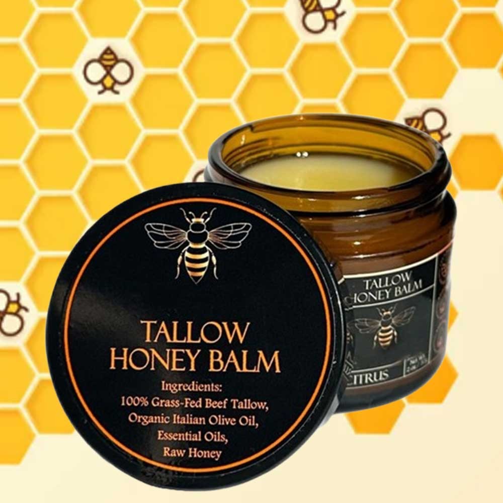 Organic Grass-Fed Beef Tallow Balm with Raw Honey - Moisturizing Cream for Soft