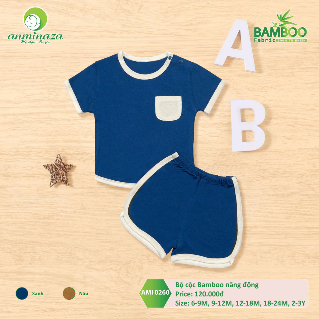 Bộ Cộc Tay Bamboo Bé Trai Anminaza Năng Động Thoáng Mát - Hàng Chính Hãng AMI0260