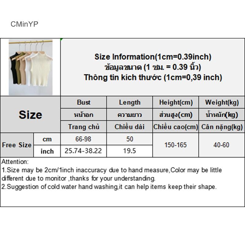 Cminyp Mùa Hè Hàn Quốc Nửa Cổ Rùa Rỗng Dệt Kim Áo Vest Nữ Màu Trơn Không Tay Slim Tank Top Glory