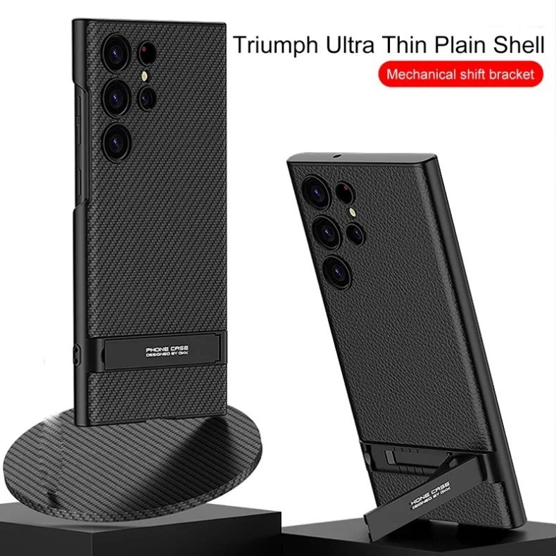 Ốp Điện Thoại Da + Sợi Carbon Mỏng Tích Hợp Giá Đỡ Chống Sốc Cho Samsung S24 Ultra S24 Plus S24 S23 Ultra