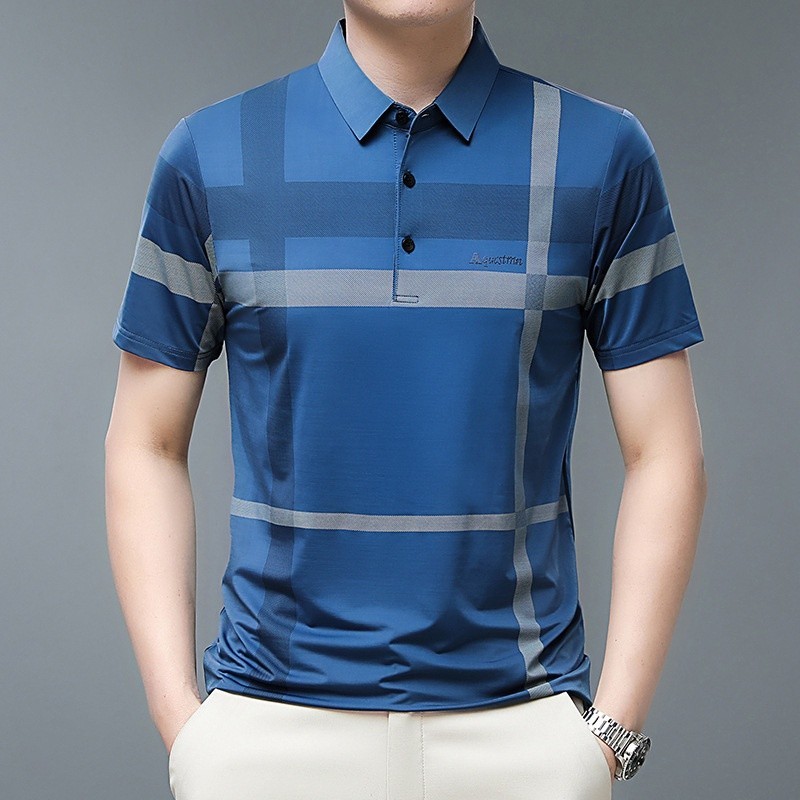 Áo sơ mi polo tay ngắn, dáng rộng và thoáng khí, in họa tiết Carol, thời trang Hàn Quốc, phù hợp cho nam giới