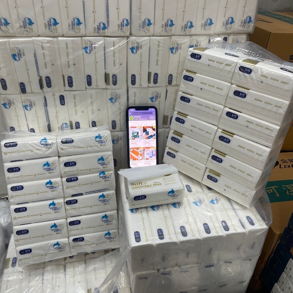 [Hàng Nội Địa] Bịch 12 Gói Giấy Rút Soft 300 Tờ Siêu Dai Không Mủn