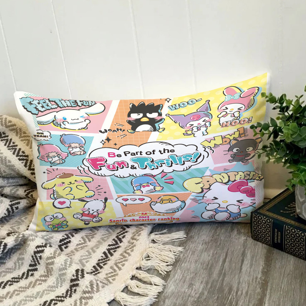 Phim hoạt hình Sanrio Family Hình chữ nhật Vỏ gối bằng vải Polyester in một mặt Trang trí nội thất Món quà tốt nhất (Không có lõi)