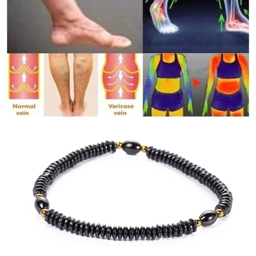 Vòng tay trị liệu từ tính TRACELIOIAN, Giảm đau Vòng chân nam châm giảm cân hạt phẳng, Trang sức sức sức khỏe Giảm béo Dây xích chân màu đen dành cho nữ