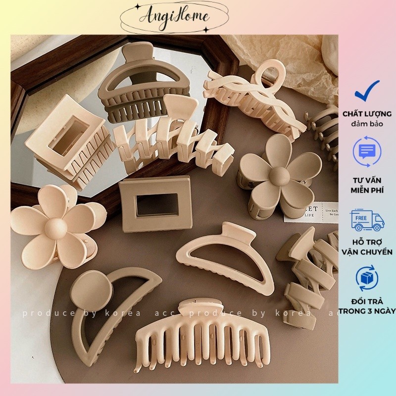 Kẹp tóc càng cua Hàn Quốc nữ đẹp hottrend nhám cỡ size lớn cặp búi tóc dễ thương cào 10, 14 răng màu pastel ANGIHOME