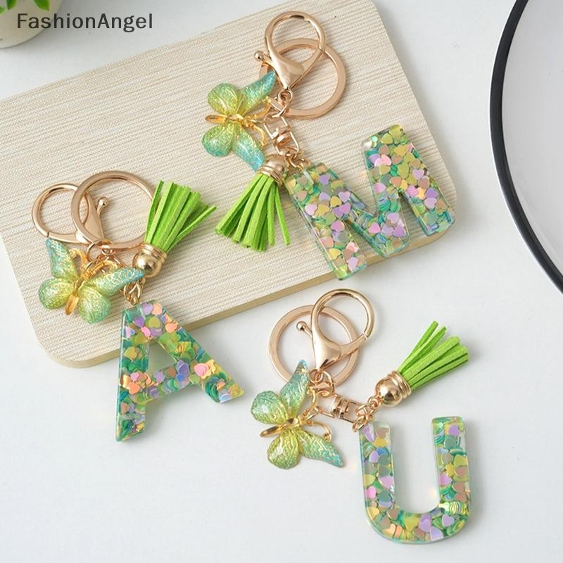 FashionAngel A-Z Ban Đầu Chữ Móc Khóa Xanh Lá Chữ Quyến Rũ Túi Mặt Dây Chuyền Cặp Đôi Chìa Khóa Mặt Dây Chuyền Cho Bạn Bè Quà Tặng VN