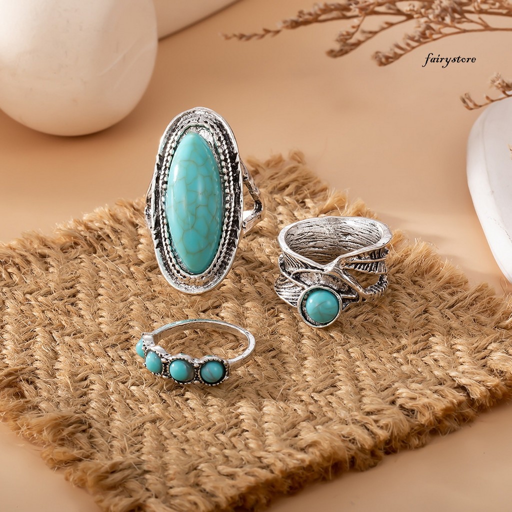 [Fys] 3 Cái / bộ Bộ Nhẫn Nữ Phong Cách Bohemia Không Đều Giả Ngọc Trai Trang Trí Dây Đeo Tay Rộng Món Quà Trang Sức