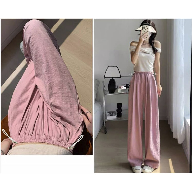 Quần bà bầu 2025 Xuân Hè Sản phẩm mới Ice Silk Quần ống rộng co giãn
