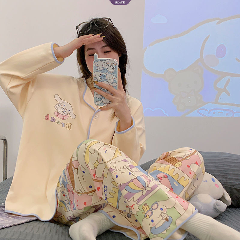 Bộ đồ ngủ gấu Winnie the Pooh 2025 Bộ đồ ngủ dài tay dành cho nữ Cardigan dài tay Phần mỏng mới của trang phục gia đình đáng yêu [BL]