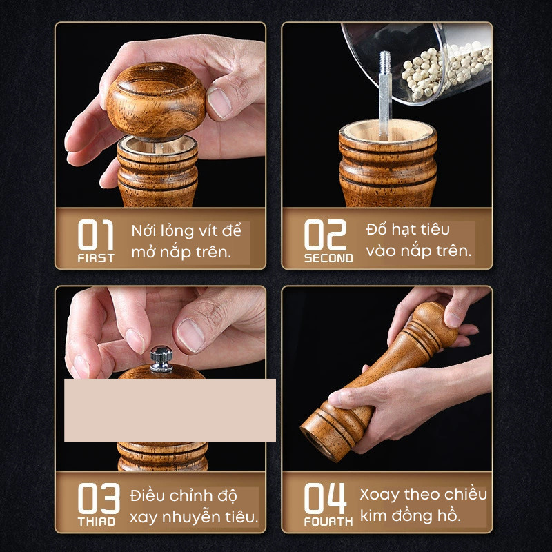 Dụng Cụ Xay Tiêu Cầm Tay Bằng Gỗ Sồi Tự Nhiên Cao Cấp - Lọ Xay Hạt Tiêu, Muối Hồng Để Bàn Cho Gia Đình, Nhà Hàng| 243