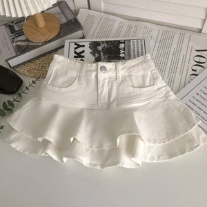 Chân váy đuôi cá nữ 2 tầng chất kaki dày dặn có lót trong -CV031 Nhung Trắng Women Kem Khuy