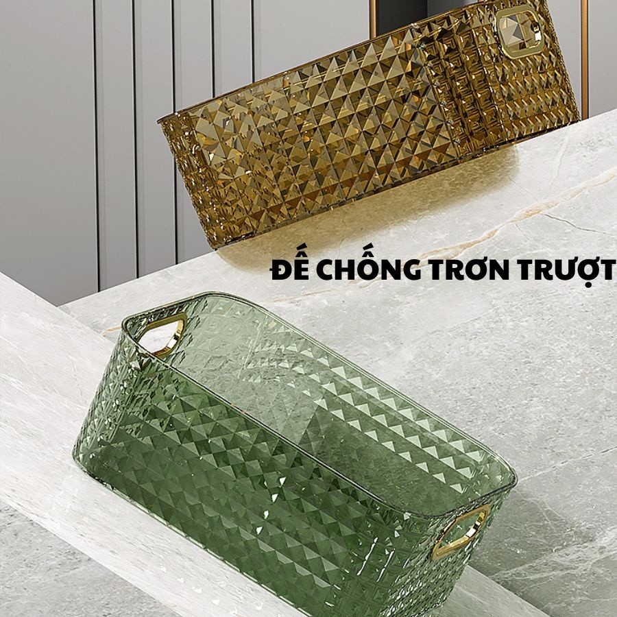 Khay Đựng Mĩ Phẩm, Khay Đựng Đồ Trong Suốt Thiết Kế Họa Tiết KIm Cương Sang Trọng Q071