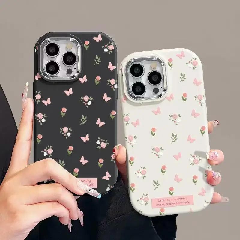 Ốp Điện Thoại Hoa Ống Kính Kim Loại Mạ Sang Trọng Cho Samsung Galaxy A10S A22 A23 A05 A05S A24 A25 A20S A02 A03 A03S A13 A12 A11 A21S A14 Ốp Lưng Silicon Đơn Giản Chống Sốc Đáng Yêu
