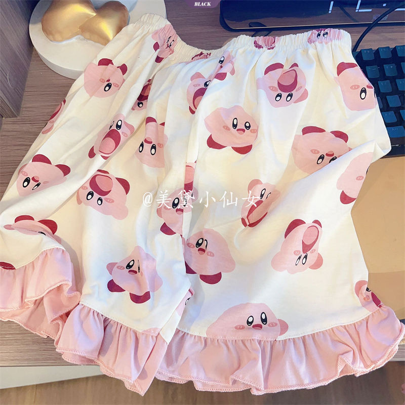 Mùa Hè 2024 Nổ Ins Hoạt Hình Dễ Thương Kirby Bộ Đồ Ngủ Nữ Quần Short Tay Ngắn Bộ Quần Áo Gia Đình [BL]