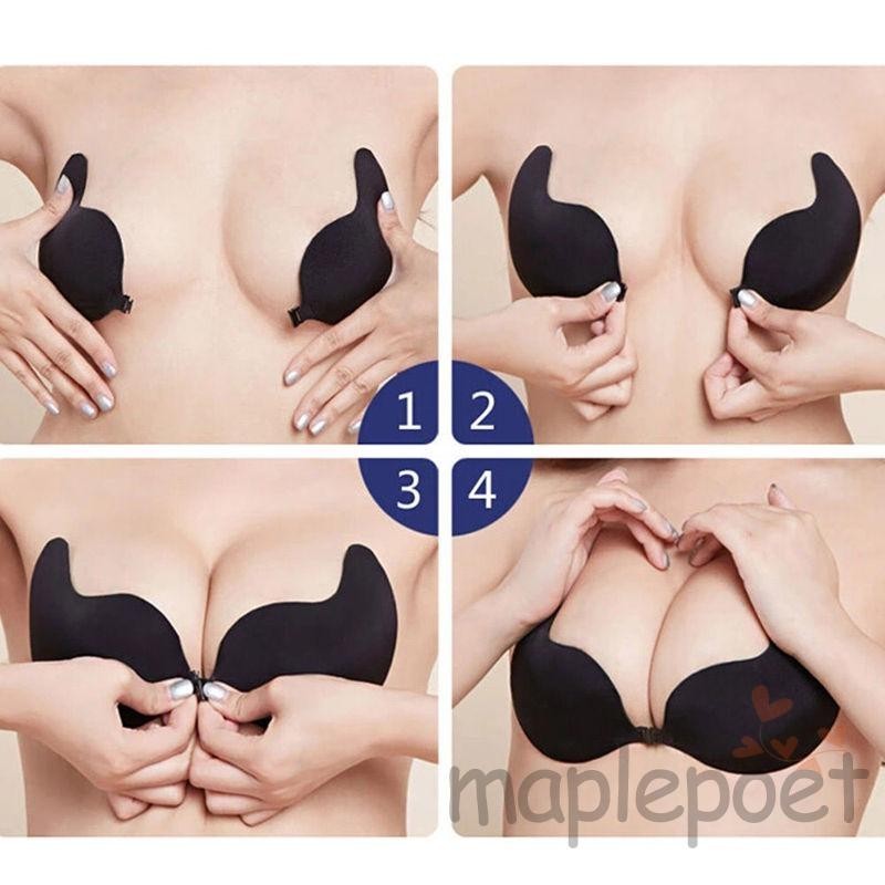 Maplepoet-áo ngực dính nữ nâng ngực Push up Strapless Sticky Tube Tops Invisible Plunge Backless Brassiere Áo ngực có thể giặt và tái sử dụng